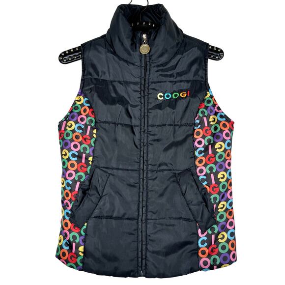 Coogi Black Full Zip Rainbow Spell Out Logo Puffer Vest Small - Picture 1 of 12